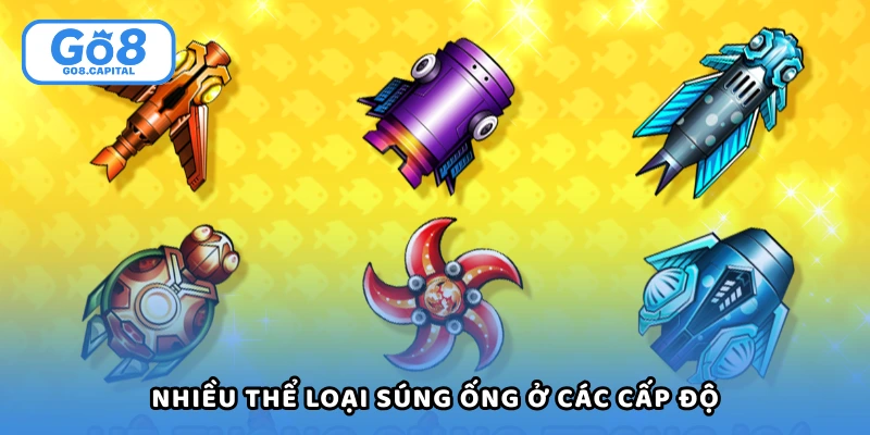 Bắn cá tiên cung cấp nhiều thể loại súng ống ở các cấp độ